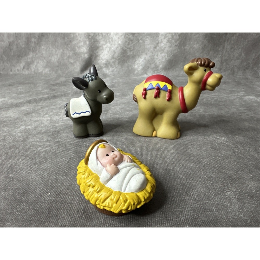 Vtg Little People 2001 Baby Jesus-2002 Nativity Donkey 2005 Camel Fisher Price